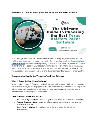 The Ultimate Guide to Choosing the Best Texas Hold'em Poker Software