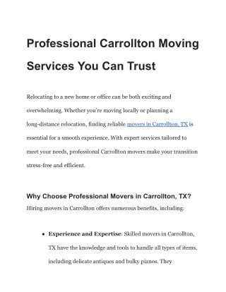 Professional Carrollton Moving Services You Can Trust