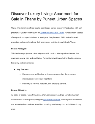 Find Your Dream Apartment for Sale in Thane with Puneet Urban Spaces