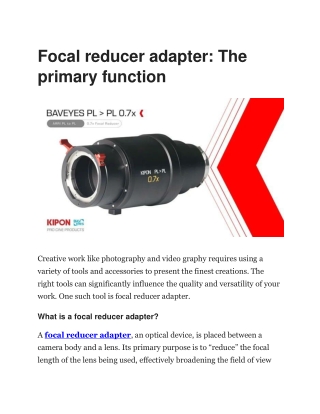 Kipon Focal Reducer Adapter – Maximize Lens Performance