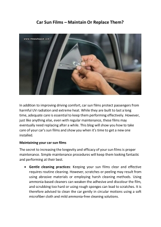 Car Sun Films – Maintain Or Replace Them?