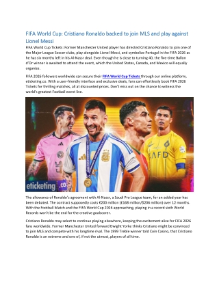 FIFA World Cup: Cristiano Ronaldo backed to join MLS and play against Lionel Mes