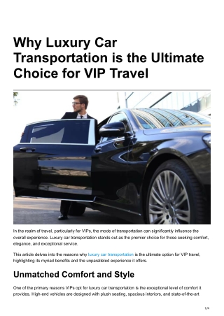 Why Luxury Car Transportation is the Ultimate Choice for VIP Travel