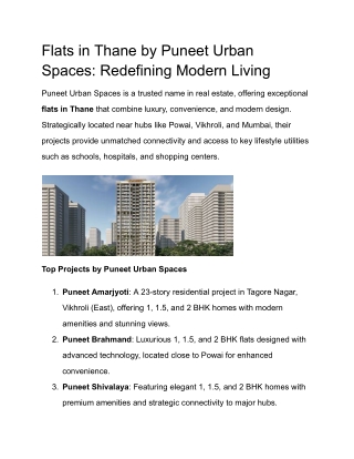 Flats in Thane for Modern Living - Puneet Urban Spaces