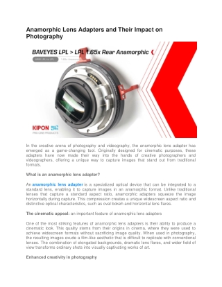 Kipon Anamorphic Lens Adapter – Enhance Your Cinematic Shots