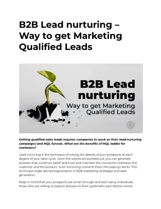 B2B Lead nurturing – Way to get Marketing Qualified Leads