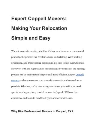 Expert Coppell Movers_ Making Your Relocation Simple and Easy
