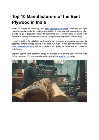 Top 10 Manufacturers of the Best Plywood in India