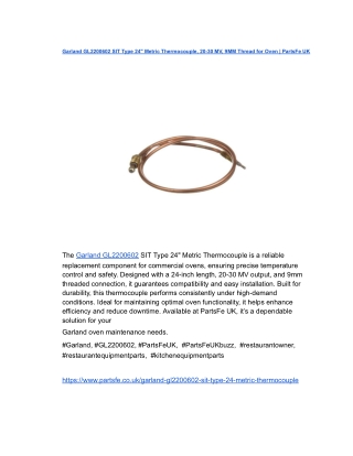 Garland GL2200602 SIT Type 24_ Metric Thermocouple, 20-30 MV, 9MM Thread for Oven _ PartsFe UK