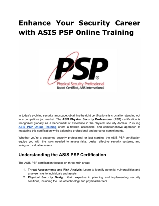 Enhance Your Security Career with ASIS PSP Online Training