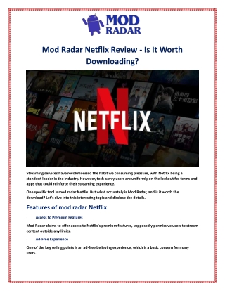 Mod Radar Netflix Review - Is It Worth Downloading?