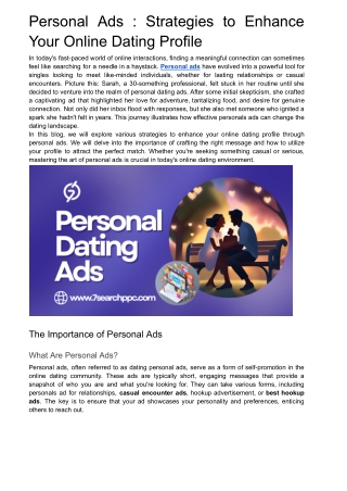 Personal Ads : Strategies to Enhance Your Online Dating Profile