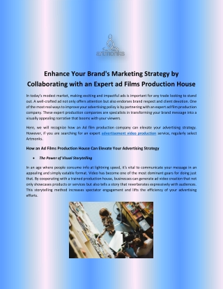 Enhance Your Brand's Marketing Strategy by Collaborating with an Expert ad Films