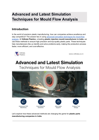 Advanced and Latest Simulation Techniques for Mould Flow Analysis