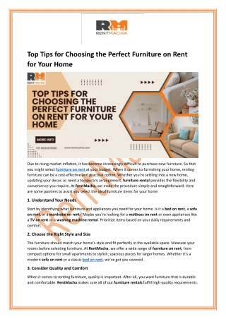 Top Tips for Choosing the Perfect Furniture on Rent for Your Home