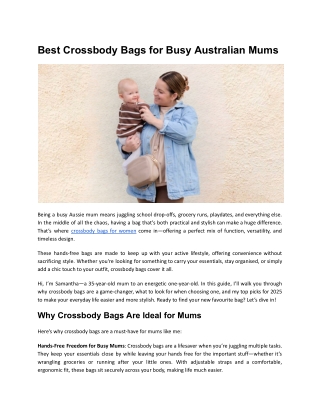 Best Crossbody Bags for Busy Australian Mums
