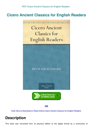 PDF Cicero Ancient Classics for English Readers