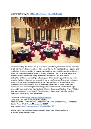 Experience Luxury at a 5 Star Hotel in Thane - Planet Hollywood