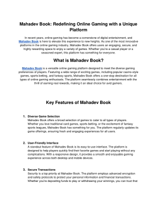 Mahadev Book: Redefining Online Gaming with a Unique Platform