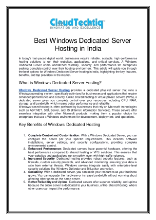 Best Windows Dedicated Server Hosting in India