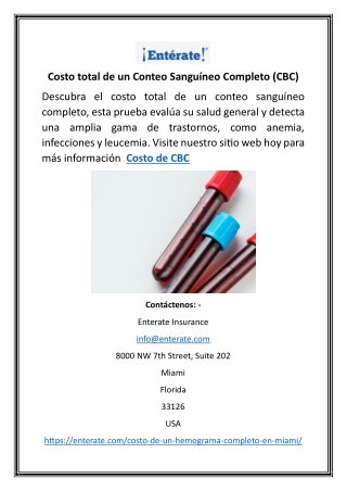 Costo total de un Conteo Sanguíneo Completo (CBC)