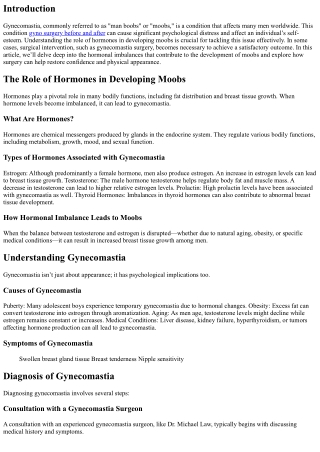 The Role of Hormones in Developing Moobs and How Surgery Can Help