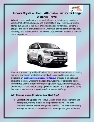 innova crysta on rent in Kanpur