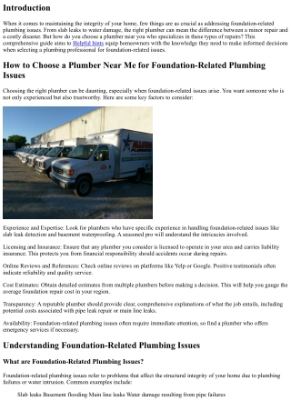 How to Choose a Plumber Near Me for Foundation-Related Plumbing Issues