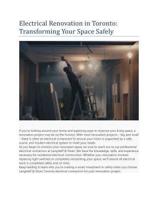 Electrical Renovation in Toronto: Transforming Your Space Safely