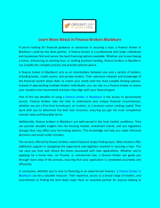 Learn More About in Finance Brokers Blackburn