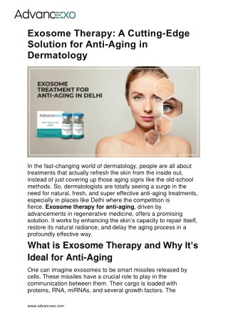 Exosome Therapy: A Cutting-Edge Solution for Anti-Aging in Dermatology