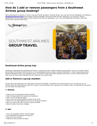 How do I add or remove passengers from a Southwest Airlines group booking?