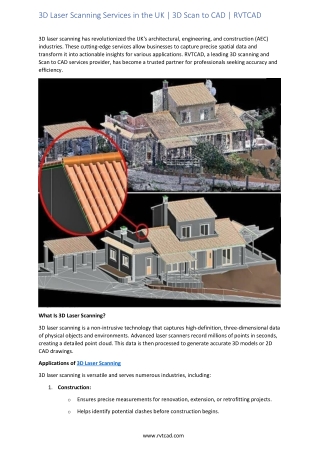 3D Laser Scanning Services in the UK 3D Scan to CAD RVTCAD