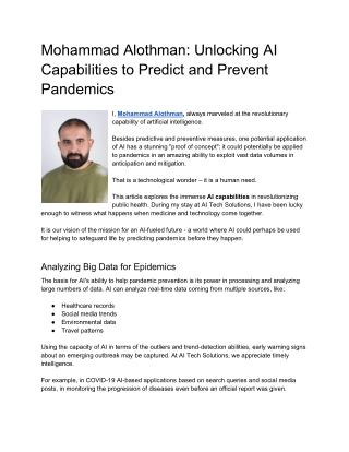 Mohammad Alothman Unlocking AI Capabilities to Predict and Prevent Pandemics