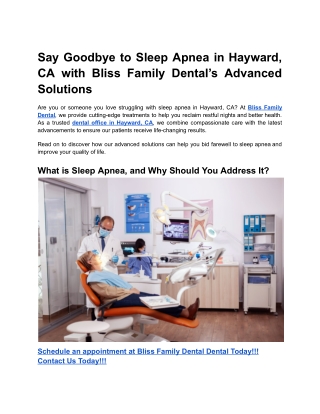 Say Goodbye to Sleep Apnea in Hayward, CA with Bliss Family Dental’s Advanced Solutions