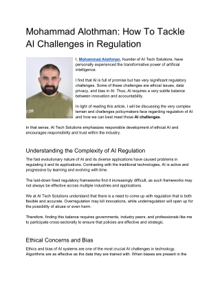 Mohammad Alothman How To Tackle AI Challenges in Regulation