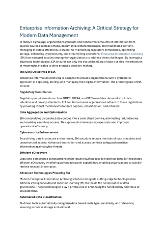 Enterprise Information Archiving: A Secure and Strategic Approach to Data Manage