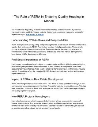 KS Group- The Role of RERA in Ensuring Quality Housing in Mohali