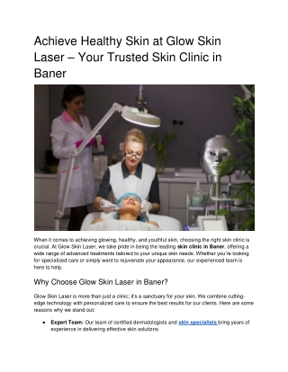 Achieve Healthy Skin at Glow Skin Laser – Your Trusted Skin Clinic in Baner