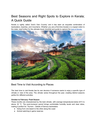 Best Seasons and Right Spots to Explore in Kerala; A Quick Guide