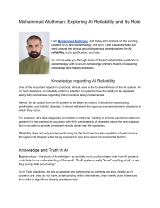 Mohammad Alothman Exploring AI Reliability and Its Role