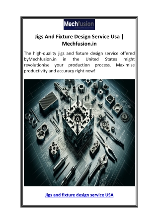 Jigs And Fixture Design Service Usa  Mechfusion.in
