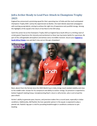 Jofra Archer Ready to Lead Pace Attack in Champions Trophy 2025
