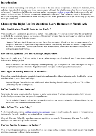 Choosing the Right Roofer: Questions Every Homeowner Should Ask
