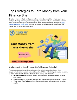 Top Strategies to Earn Money from Your Finance Site
