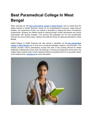 Best Paramedical College In West Bengal