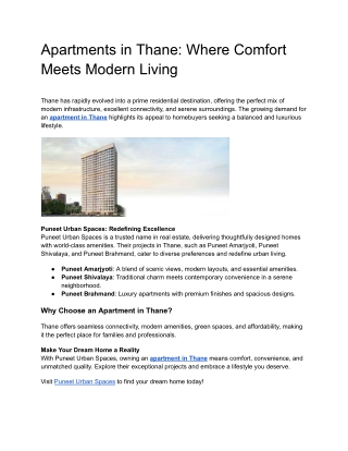 Premium Apartments in Thane | Puneet Urban Spaces Projects