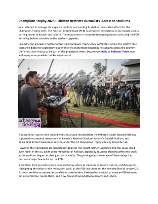 Pakistan Restricts Journalists' Access to Stadiums