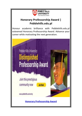 Honorary Professorship Award  Pebblehills.edu.pl