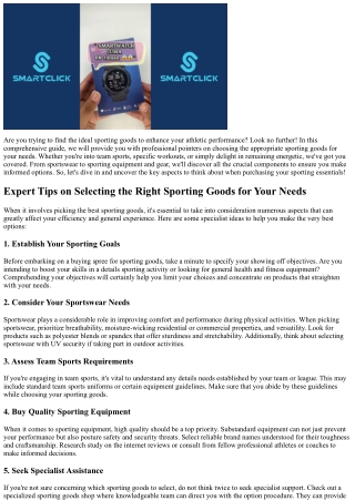 Specialist Tips on Selecting the Right Sporting Goods for Your Needs